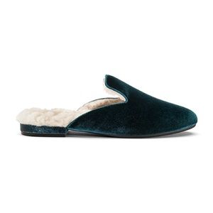Birdies Phoebe Emerald Velvet Slide Vegan Faux Fur 9
